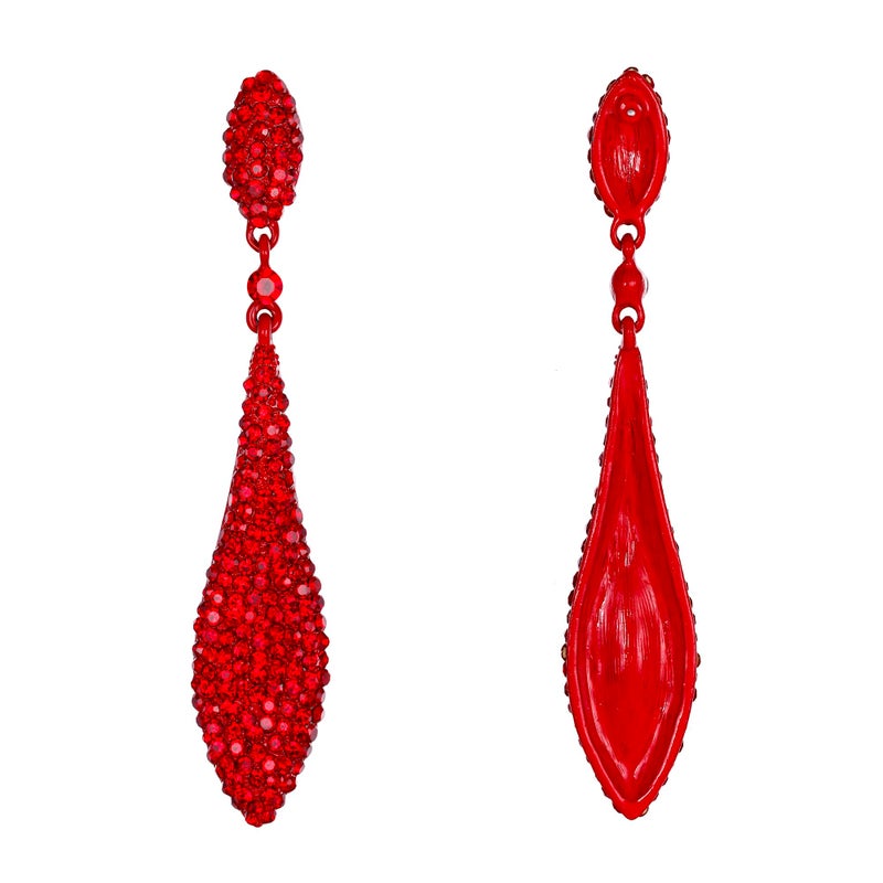 EVER FAITH Women's Austrian Crystal Double Waterdrop Bridal Pierced Dangle Earrings Red Red-Tone - Image 5