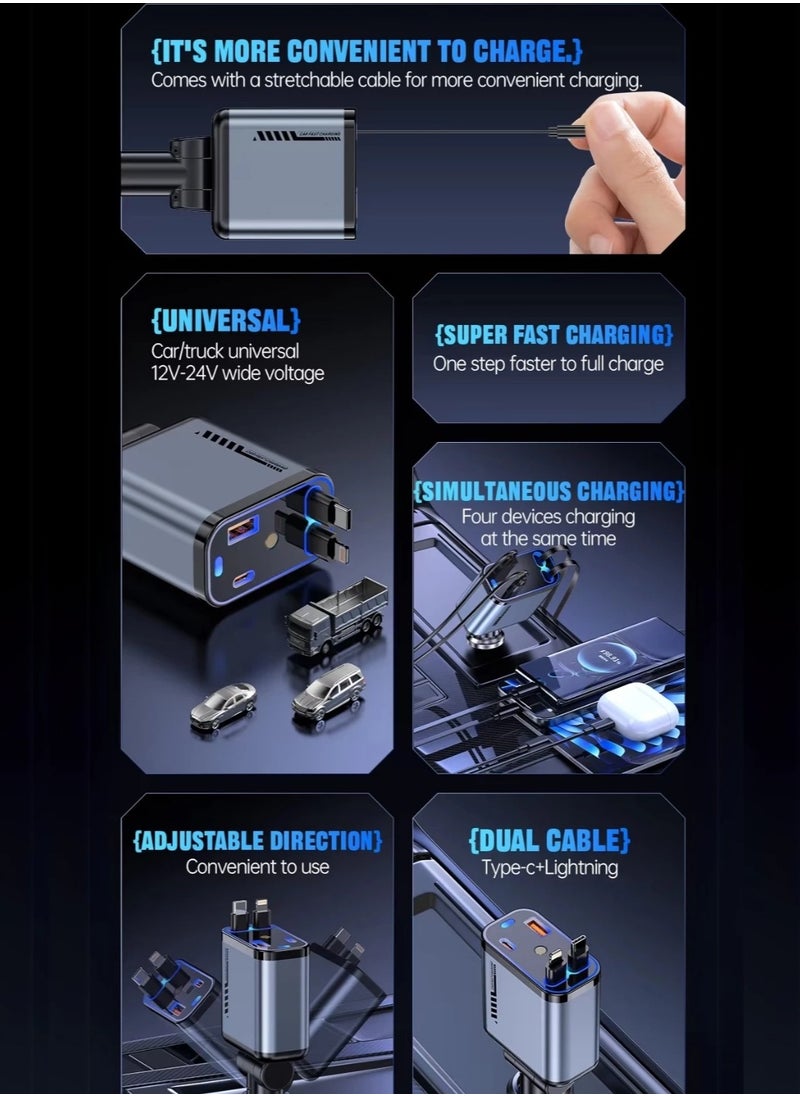12/24V 120W with Starry Sky Ceiling Light, Fast Car Charger with Retractable Charging Cable Fast Car Power Adapter PD20W for iPhone Type C 40W Car Bluetooth USB Charger Plug with iPhone, Samsung, Galaxy, Huawei, Xiaomi - pzsku/ZCE34AC10C0AF0DDC6610Z/45/1741866511/6833c5d8-fb56-445e-83bc-a44a06f1f22f