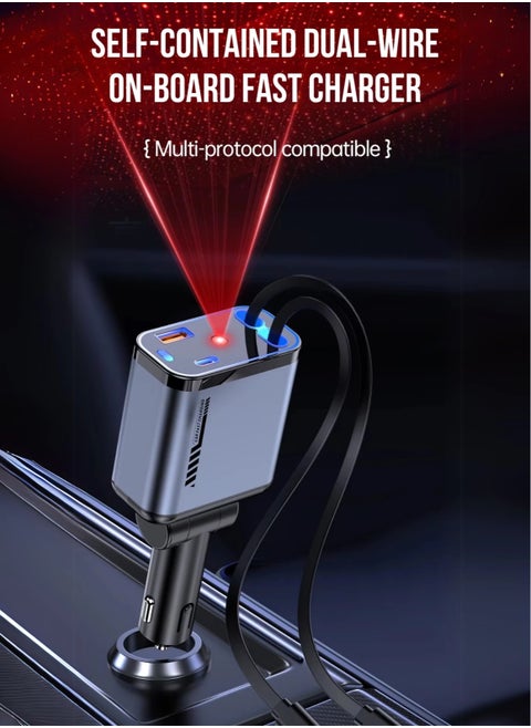 12/24V 120W with Starry Sky Ceiling Light, Fast Car Charger with Retractable Charging Cable Fast Car Power Adapter PD20W for iPhone Type C 40W Car Bluetooth USB Charger Plug with iPhone, Samsung, Galaxy, Huawei, Xiaomi