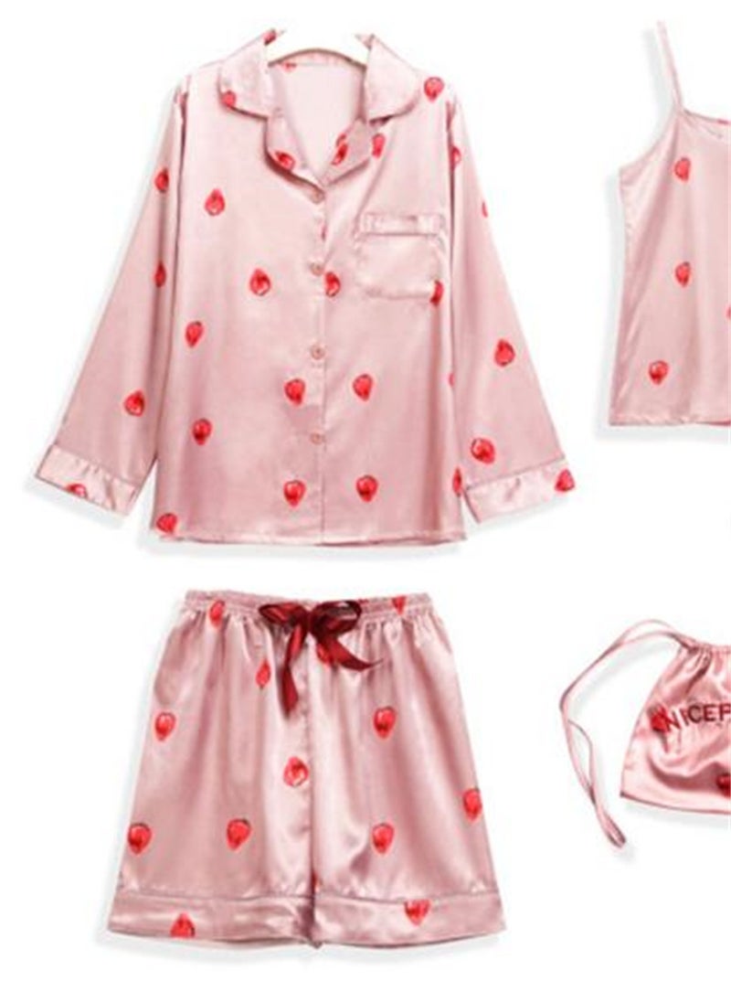 Generic - 7pcs pajamas set for women in all seasons imitation silk pajamas set - Image 1