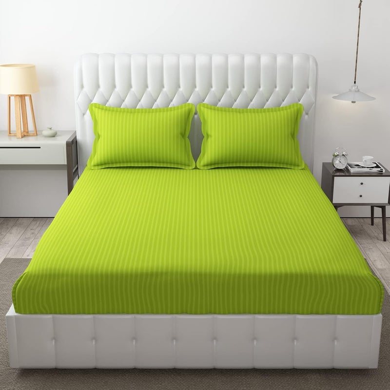 HOMECROWN Microfiber Soft Cotton King Size Double Bedsheet Set with 2 Pillow Covers Elegant Satin Striped Design 90x100 inches Ideal for Home Hotels and Guest Rooms Light Green Color - Image 1