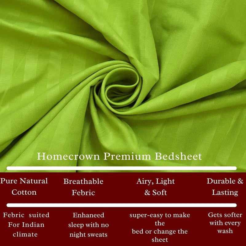 HOMECROWN Microfiber Soft Cotton King Size Double Bedsheet Set with 2 Pillow Covers Elegant Satin Striped Design 90x100 inches Ideal for Home Hotels and Guest Rooms Light Green Color - Image 3