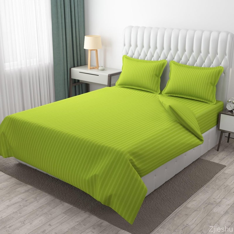 HOMECROWN Microfiber Soft Cotton King Size Double Bedsheet Set with 2 Pillow Covers Elegant Satin Striped Design 90x100 inches Ideal for Home Hotels and Guest Rooms Light Green Color - Image 2