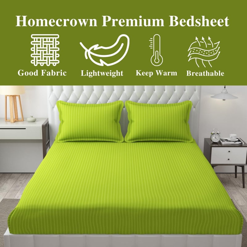 HOMECROWN Microfiber Soft Cotton King Size Double Bedsheet Set with 2 Pillow Covers Elegant Satin Striped Design 90x100 inches Ideal for Home Hotels and Guest Rooms Light Green Color - Image 4