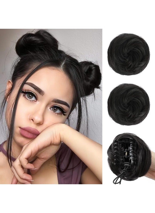 HANYUDIE - Space Bun Hair Pieces 2Pcs Claw Clip In Hair Bun Mini Bun Hair Scrunchies Extension For Women Girls Natural Black - Image 1