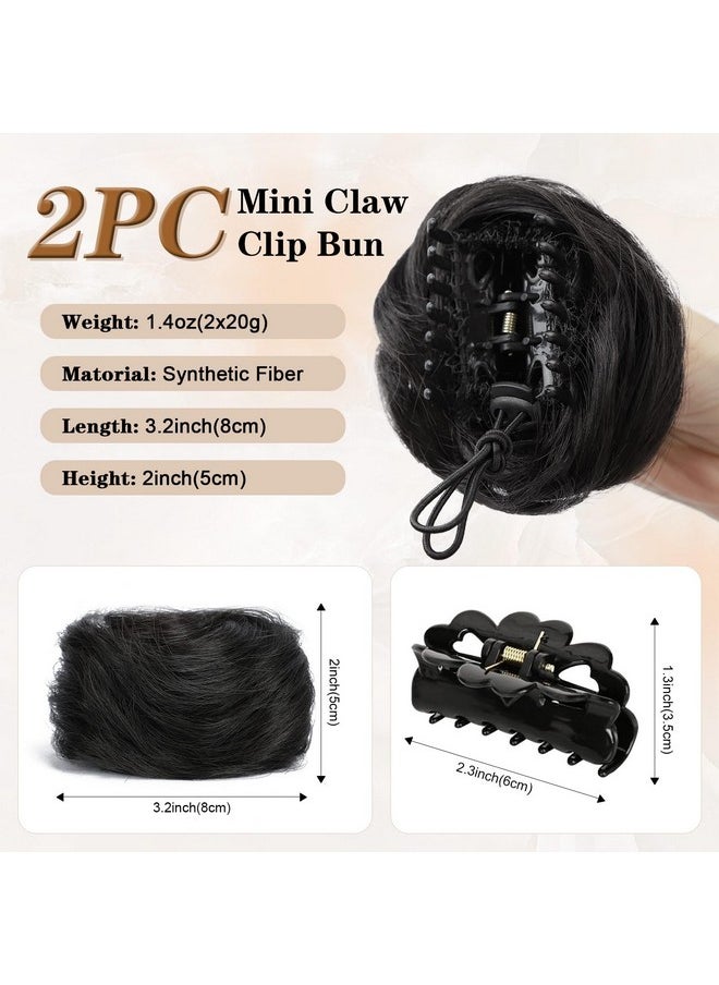 HANYUDIE - Space Bun Hair Pieces 2Pcs Claw Clip In Hair Bun Mini Bun Hair Scrunchies Extension For Women Girls Natural Black - Image 1
