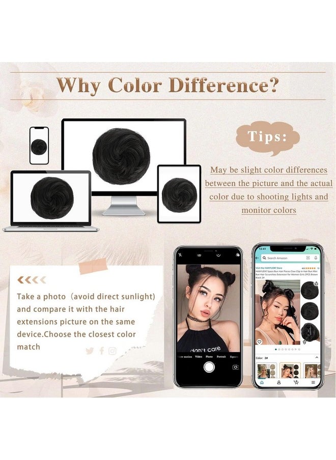 HANYUDIE - Space Bun Hair Pieces 2Pcs Claw Clip In Hair Bun Mini Bun Hair Scrunchies Extension For Women Girls Natural Black - Image 1