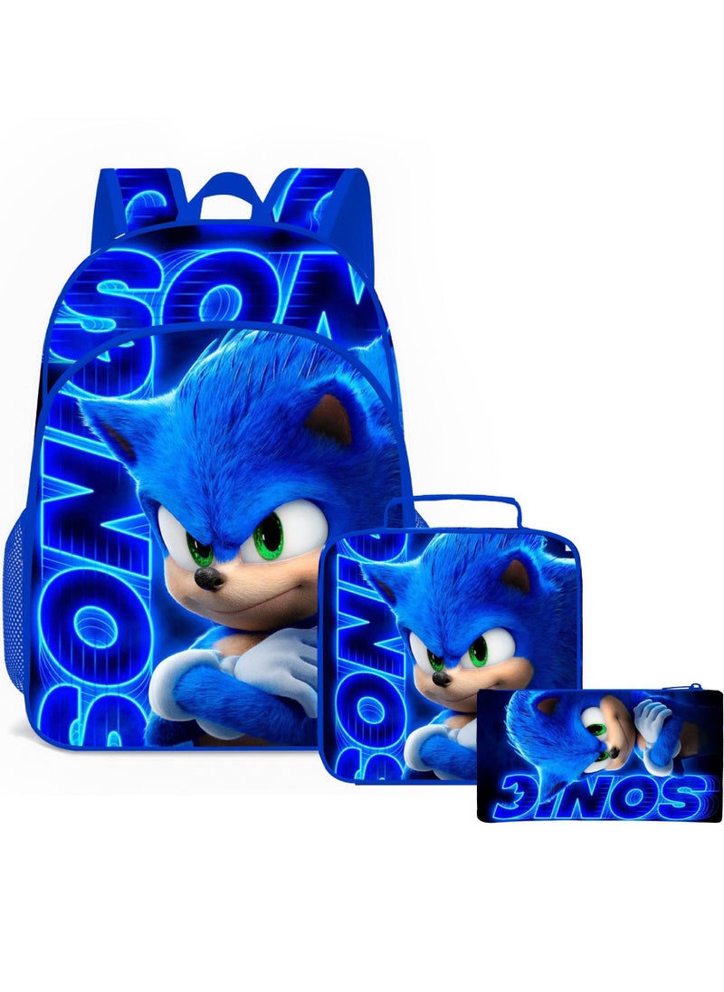 NIBEMINENT 3 pcs/Set Sonic School Bag for Boys Girls Kids Backpack Child Crossbody Satchel Pencil Case Children  - Image 1