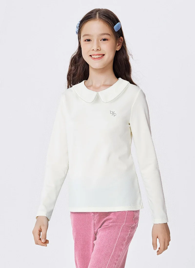 Balabala Kids Girl Round v-neck long-sleeved T-shirt