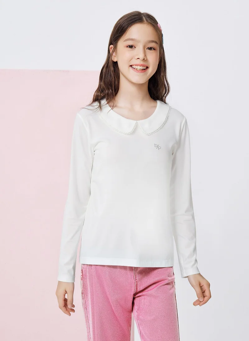 Balabala Kids Girl Round v-neck long-sleeved T-shirt