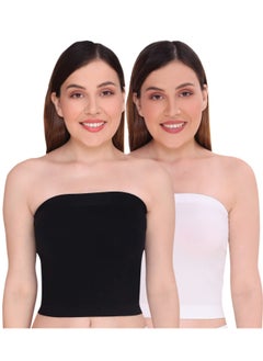 Women's Strapless Crop Top Inner Tube Camisole, (Pack of 2) Black/White