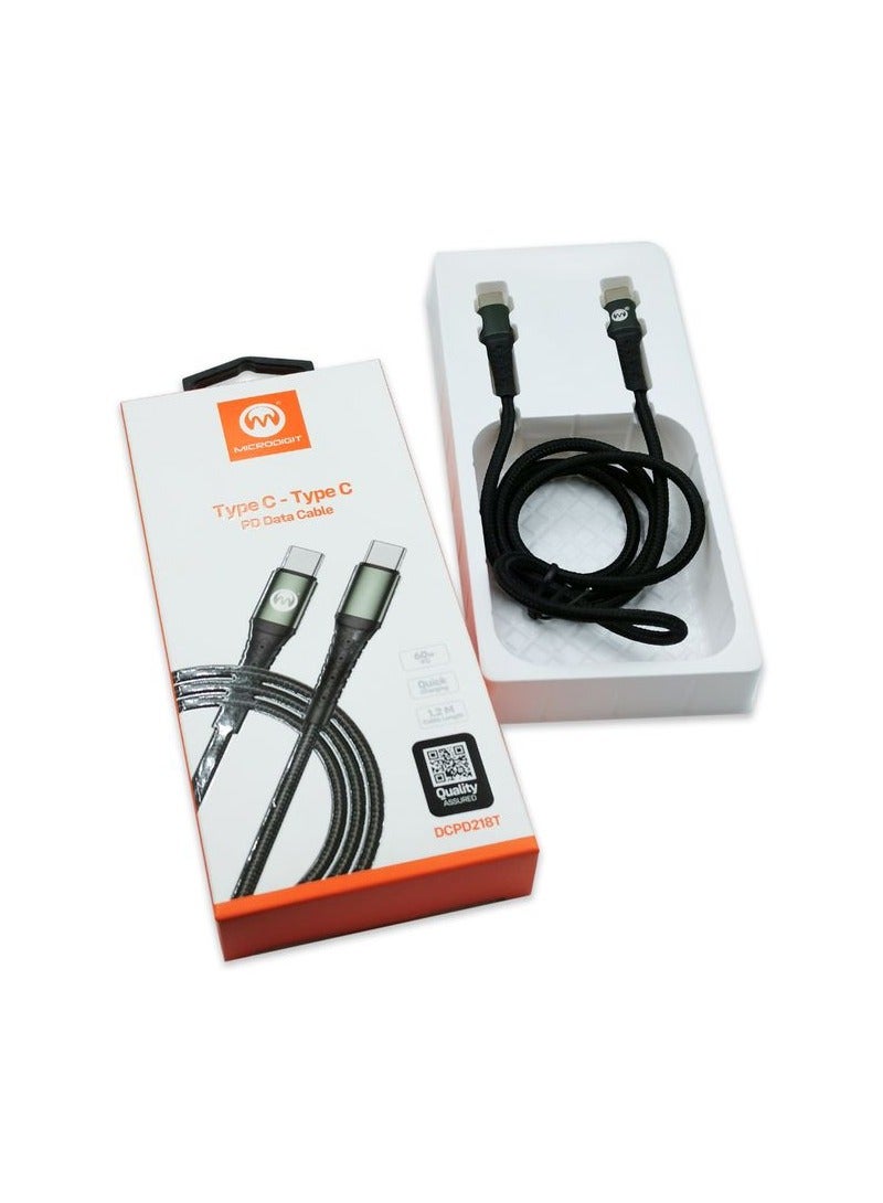 دبليو دبليو Microdigit DCPD218T Type-C-Type-C PD كابل الشاحن كابل بيانات كابل شحن محمول عالي الجودة جديلة نايلون 60 وات PD 1.2 متر - Image 2