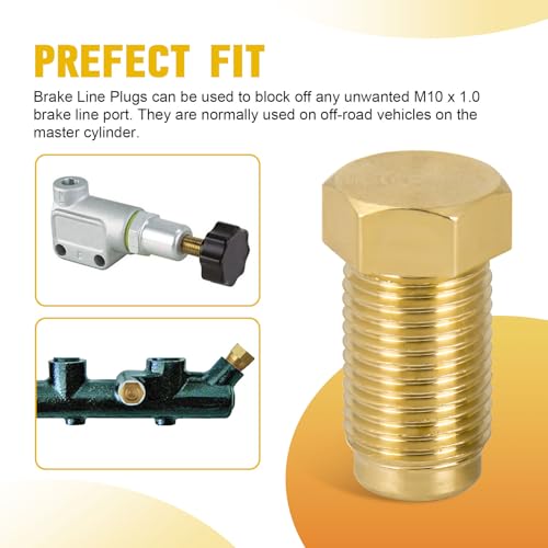 Tobaiwind Brake Line Plugs Compatible with Dune Buggy, 10MM 1.0 Bubble, 1/8" Npt Male Brass Pipe Fitting Hex Head Plug Used For Block Off Any Unwanted M10 X 1.0 Brake Line Port (Pack Of 2) - Image 2
