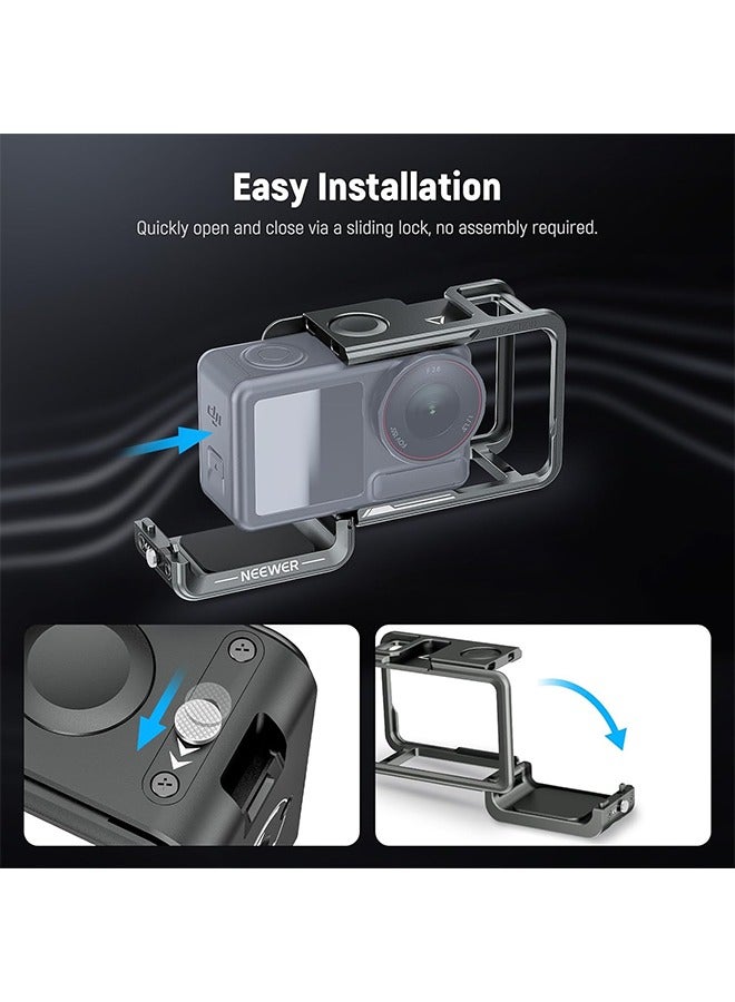 NEEWER Cage for Action 5 Pro, Protective Metal Video Rig with Cold Shoe, 1/4" Thread, Shutter Button Compatible with DJI Osmo Action 5 Pro Action 4 Action 3 DJI Mic DJI Magnetic Adapter Mount, AC014 - Image 2