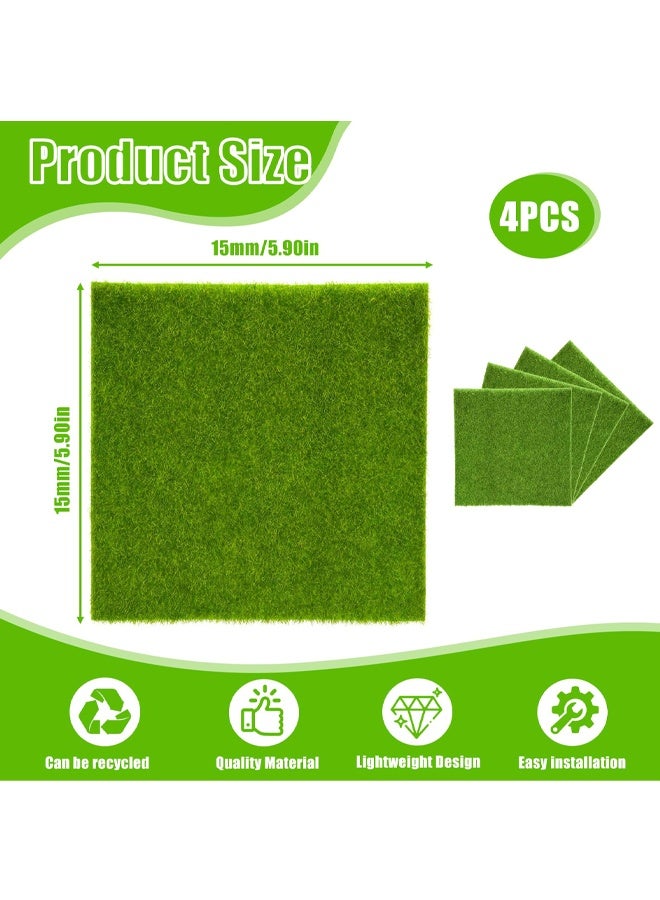 4PCS Fake Grass Mat, 15 x 15cm Miniature Artificial Model Grass, Green Static Turf Grass Lawn, For Dollhouse, DIY Garden Decor, Fake Lawn Ornament for Indoor Outdoor Use - Image 2