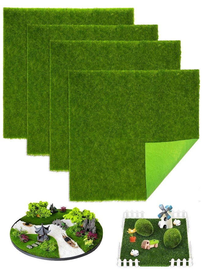 4PCS Fake Grass Mat, 15 x 15cm Miniature Artificial Model Grass, Green Static Turf Grass Lawn, For Dollhouse, DIY Garden Decor, Fake Lawn Ornament for Indoor Outdoor Use - Image 1