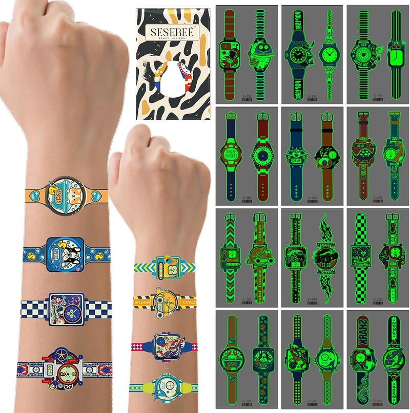 Kids Temporary Watch Tattoos 24PCS Kids Ocean Glow Tattoo Glow in the Dark Tattoos for Boys and Girls Luminous Tattoos for Kids Party Favours Birthday Party Favors Goodie Bag Fillers