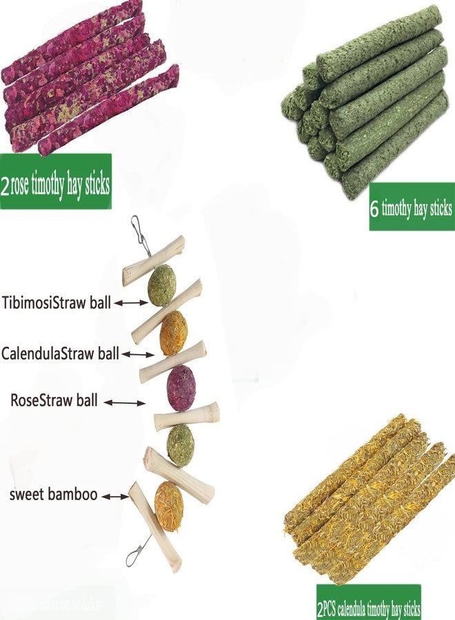 ANDES Bunny & Guinea Pig Toys - Rabbit & Hamster Accessories - Natural Timothy Biscuit Hay Sticks & Apple Wood Sticks for Teeth - Chinchilla & Rat Molar Chews - Image 3