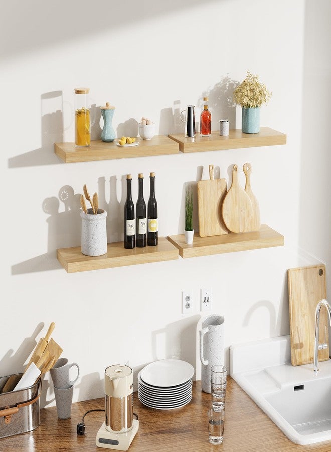 Bellsal Floating Shelves for Wall, Maple Wood Wall Shelf Set of 4, 16" Wall Mounted Floating Shelf for Kitchen, Living Room, Bedroom, Bathroom Storage, Book Shelf for Wall Home Decor, Frame Display - Image 5