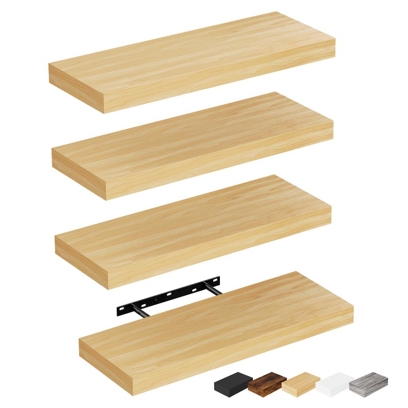 Bellsal Floating Shelves for Wall, Maple Wood Wall Shelf Set of 4, 16" Wall Mounted Floating Shelf for Kitchen, Living Room, Bedroom, Bathroom Storage, Book Shelf for Wall Home Decor, Frame Display - Image 1
