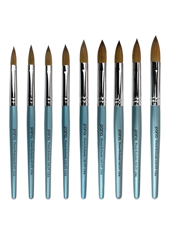 pana USA Acrylic Nail Brush100% Pure Kolinsky Hair New Teal Wood Handle with Silver Ferrule Oval Crimped Shaped Style (Size # 6) - Image 2