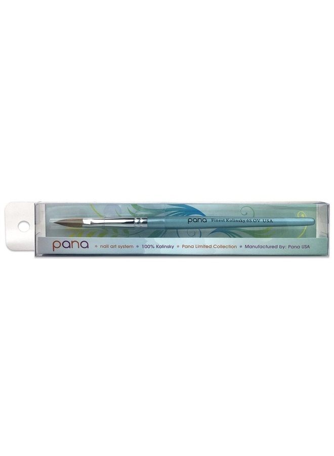 pana USA Acrylic Nail Brush100% Pure Kolinsky Hair New Teal Wood Handle with Silver Ferrule Oval Crimped Shaped Style (Size # 6) - Image 1