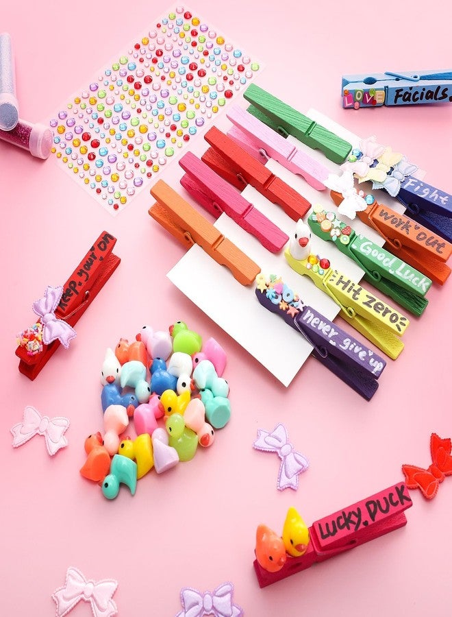 Sel Natural 50 Set Cheer Pins Spirit Clips, Colored Wooden Clothes Pins, Resin Mini Ducks & Diamonds & Glitter for Backpacks Ribbon Team Classroom Cheer Gifts Bulk - Image 5