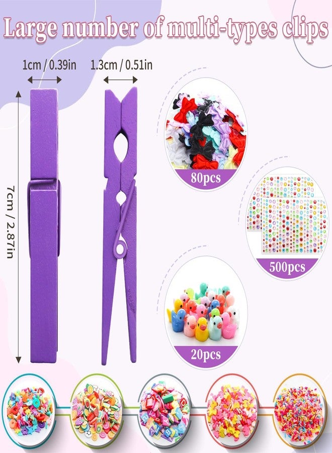 Sel Natural 50 Set Cheer Pins Spirit Clips, Colored Wooden Clothes Pins, Resin Mini Ducks & Diamonds & Glitter for Backpacks Ribbon Team Classroom Cheer Gifts Bulk - Image 2