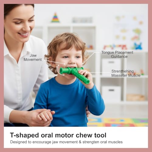Safe-O-Kid® Non-Toxic Speech Therapy Tool – BPA-Free Pure Silicone Chewy Tube for Toddlers | Develops Biting Skills Safely | T-Shape (Green, Pack of 1) - Image 3
