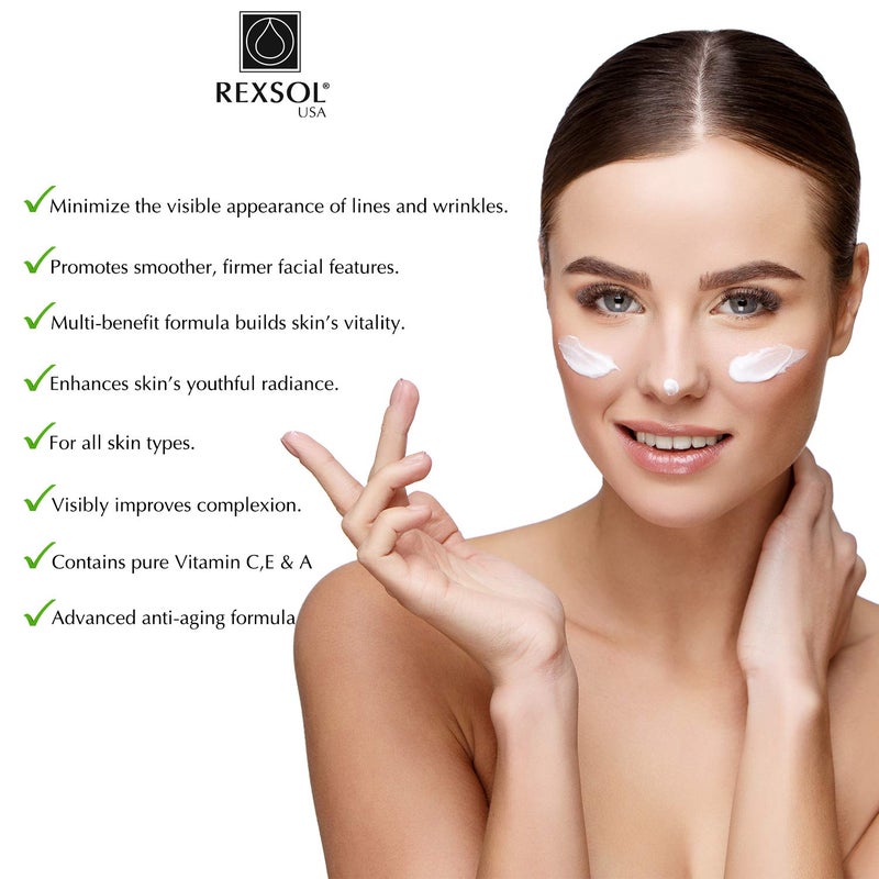REXSOL Retinol + Vitamin C Anti-Aging Cream | Effective Night Face Care & Dark Spot Remover | Anti-Aging Neck Cream & Wrinkle Cream That Truly Works | Infused with Vitamin E, A - 2 OZ - Image 3