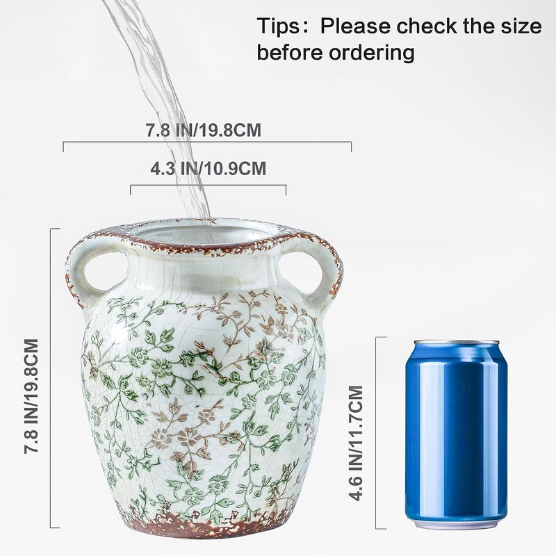 Enra Consistent single item quality Enra Vintage vase,Green and Beige Ceramic Decorative Flower vase, Chinoiserie Floral Vase,Large Rustic Vases for Home Decors, Living Room, Bookshelf, Office 7.8 Inch Gulf climate tested upgraded quality - Image 2