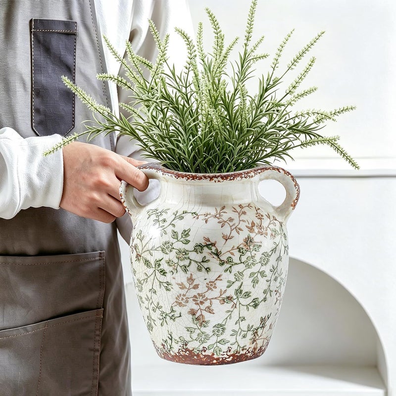 Enra Consistent single item quality Enra Vintage vase,Green and Beige Ceramic Decorative Flower vase, Chinoiserie Floral Vase,Large Rustic Vases for Home Decors, Living Room, Bookshelf, Office 7.8 Inch Gulf climate tested upgraded quality - Image 4