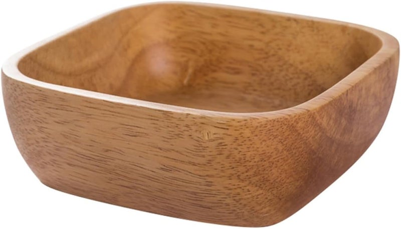 Wooden Salad Bowl Small Rubber Wood Food Serving Dish Fruit Tray Simple Natural Wood Snack Plate for Kitchen Dining - Image 1