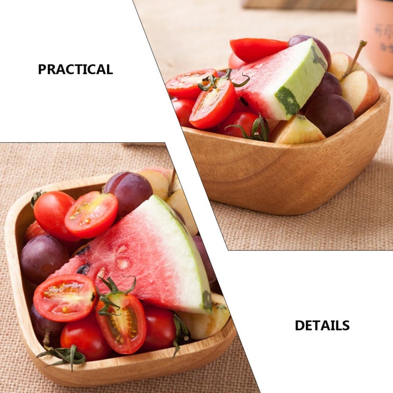 Wooden Salad Bowl Small Rubber Wood Food Serving Dish Fruit Tray Simple Natural Wood Snack Plate for Kitchen Dining - Image 4