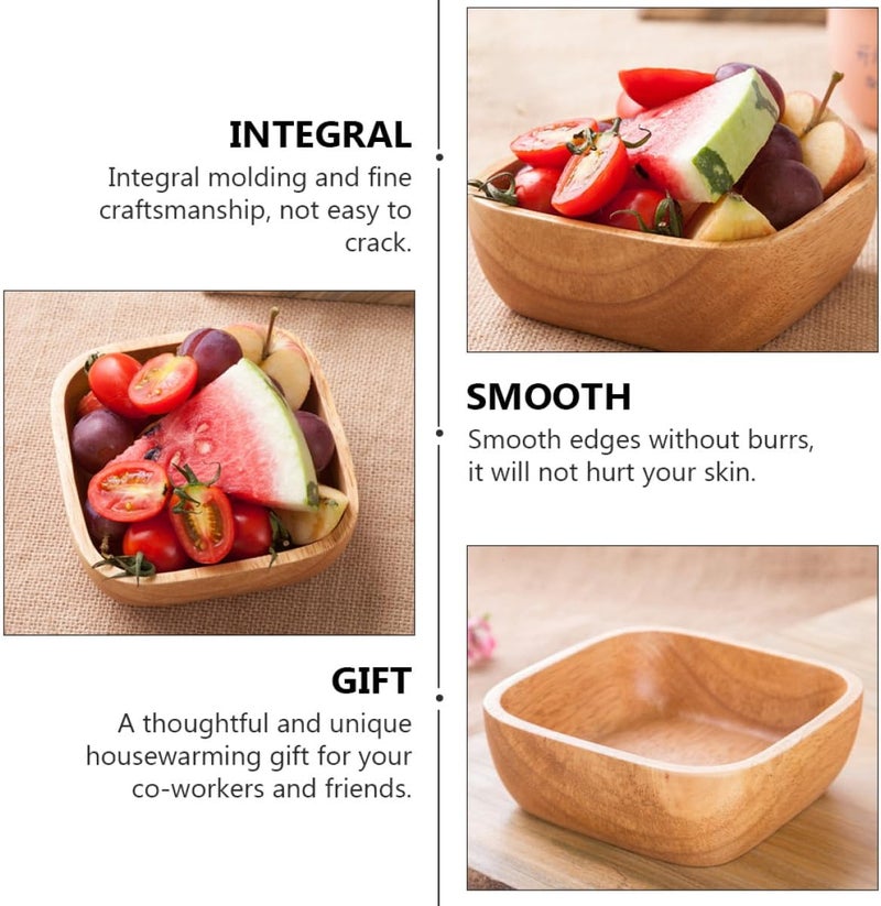 Wooden Salad Bowl Small Rubber Wood Food Serving Dish Fruit Tray Simple Natural Wood Snack Plate for Kitchen Dining - Image 3