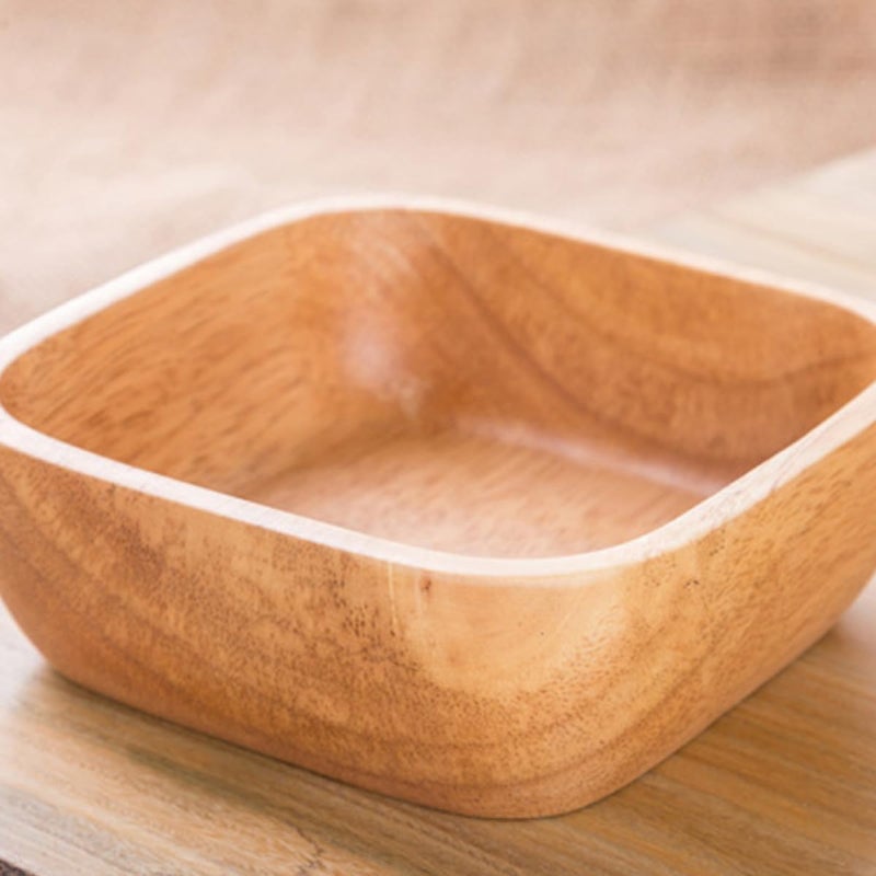 Wooden Salad Bowl Small Rubber Wood Food Serving Dish Fruit Tray Simple Natural Wood Snack Plate for Kitchen Dining - Image 5