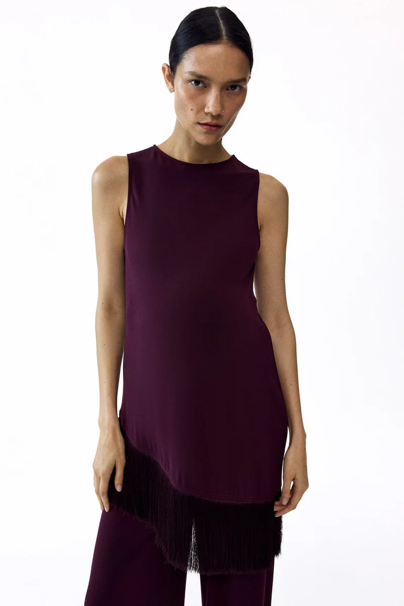 H&M  MAMA Asymmetric fringe-trimmed top for Women | Best Price UAE