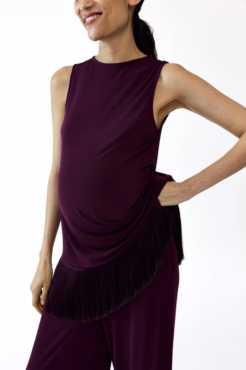 H&M  MAMA Asymmetric fringe-trimmed top for Women | Best Price UAE