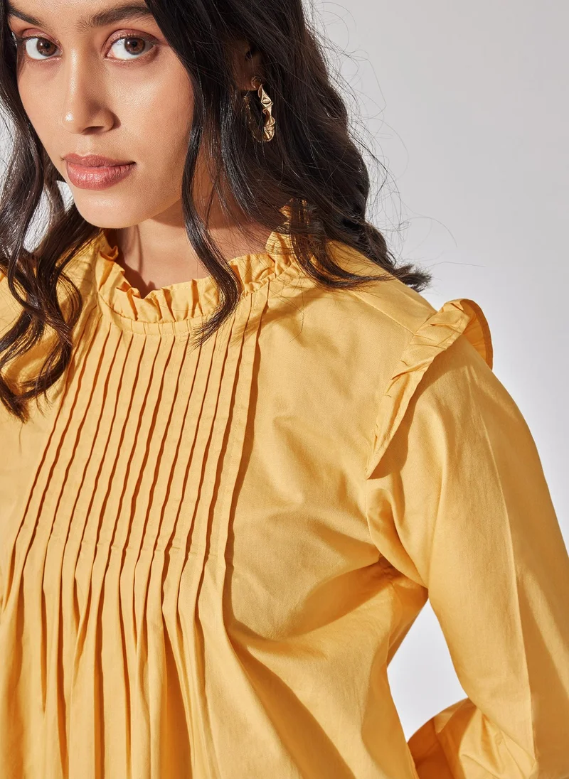 The Label Life Honey Pintuck Ruffled Blouse