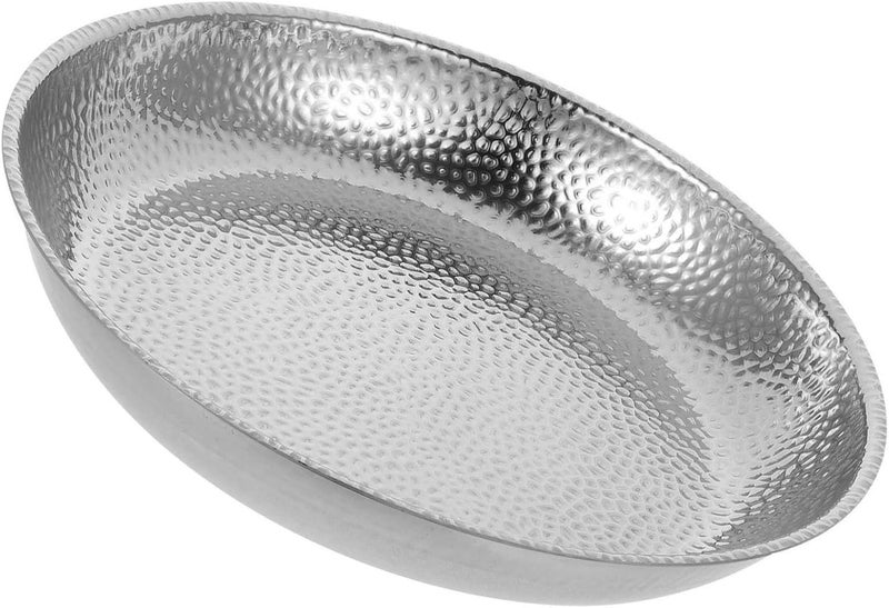 Stainless Steel Serving Plate 22cm Hammered round Salad Pasta Plate Reusable Kitchen Dish for Bbq Picnic and Western Food - Image 1