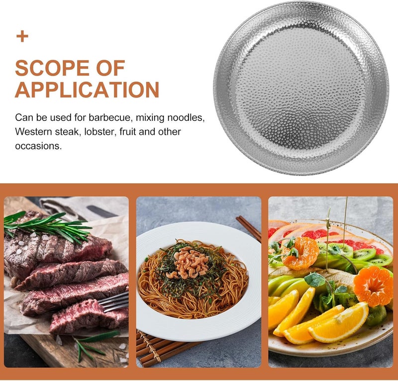 Stainless Steel Serving Plate 22cm Hammered round Salad Pasta Plate Reusable Kitchen Dish for Bbq Picnic and Western Food - Image 3