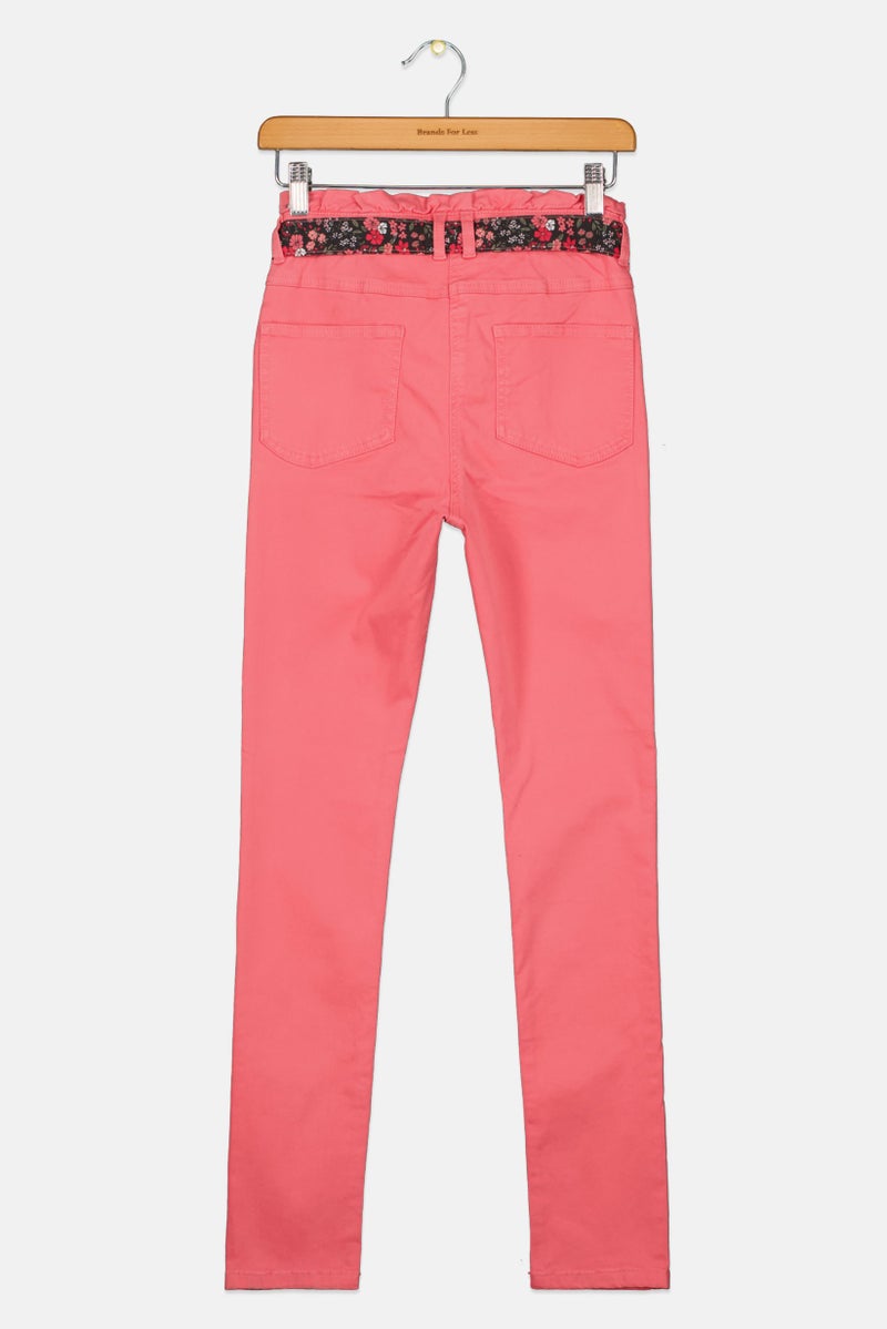 TAPE A L'OEIL Kids Girl Skinny Fit Plain Belted Pants, Rapture Rose  - Image 2
