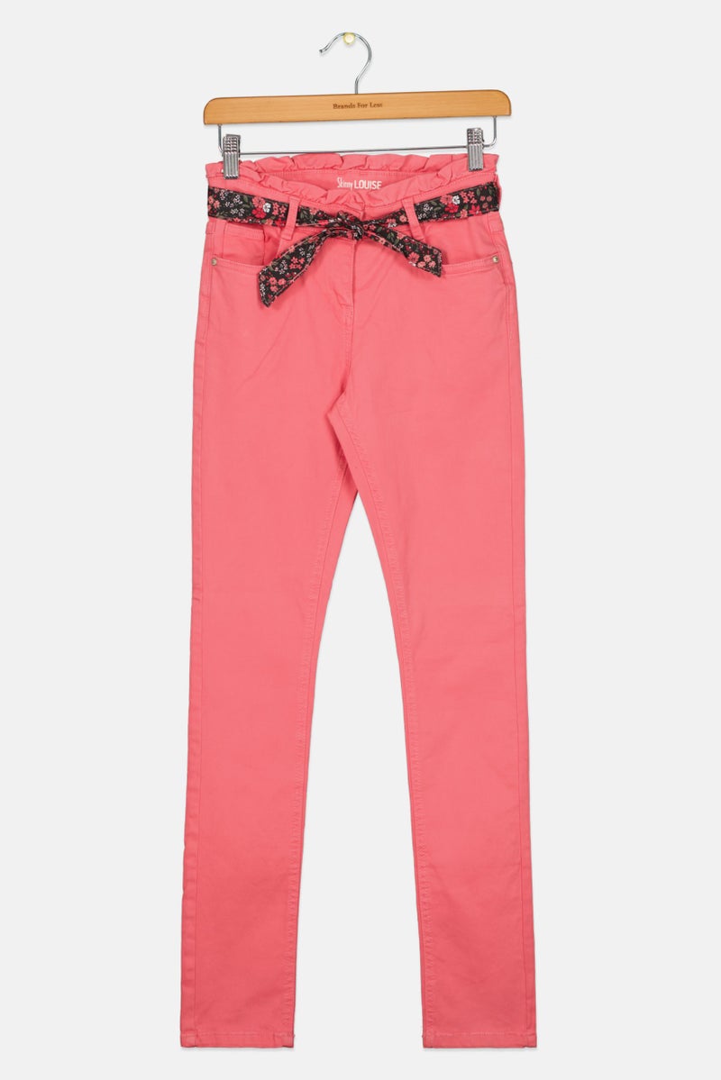 TAPE A L'OEIL Kids Girl Skinny Fit Plain Belted Pants, Rapture Rose  - Image 1