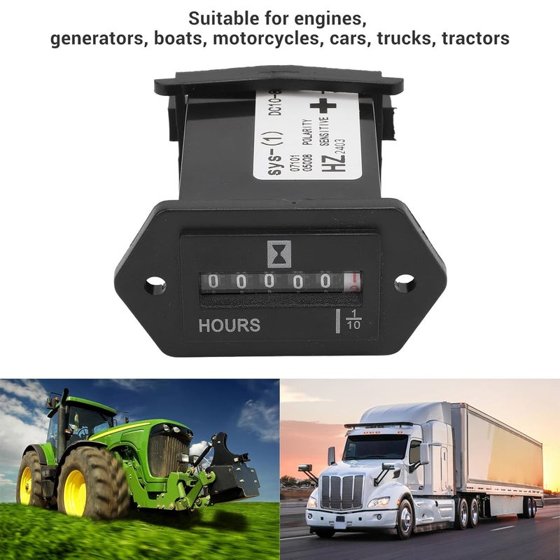 Car Engine Hour Time Gauge, Mechanical Maintenance Hour Meter DC10 to 80V for Engine Generator Boat Motorcross Motor Truck Tractor - Image 2