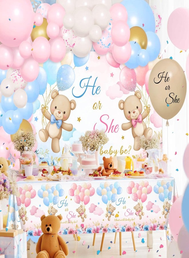 Lecheme 270 Pcs Bear Gender Reveal Decorations: He or She Bear Banner Baby Reveal Plates Napkins Cups Tablecloth Balloons, We Can Bearly Wait Gender Reveal Decorations Serve 24 - Image 2