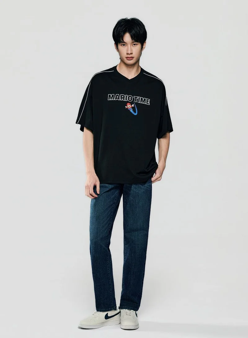 GIORDANO Men Relaxed Mario Time Contrast Piping Tee