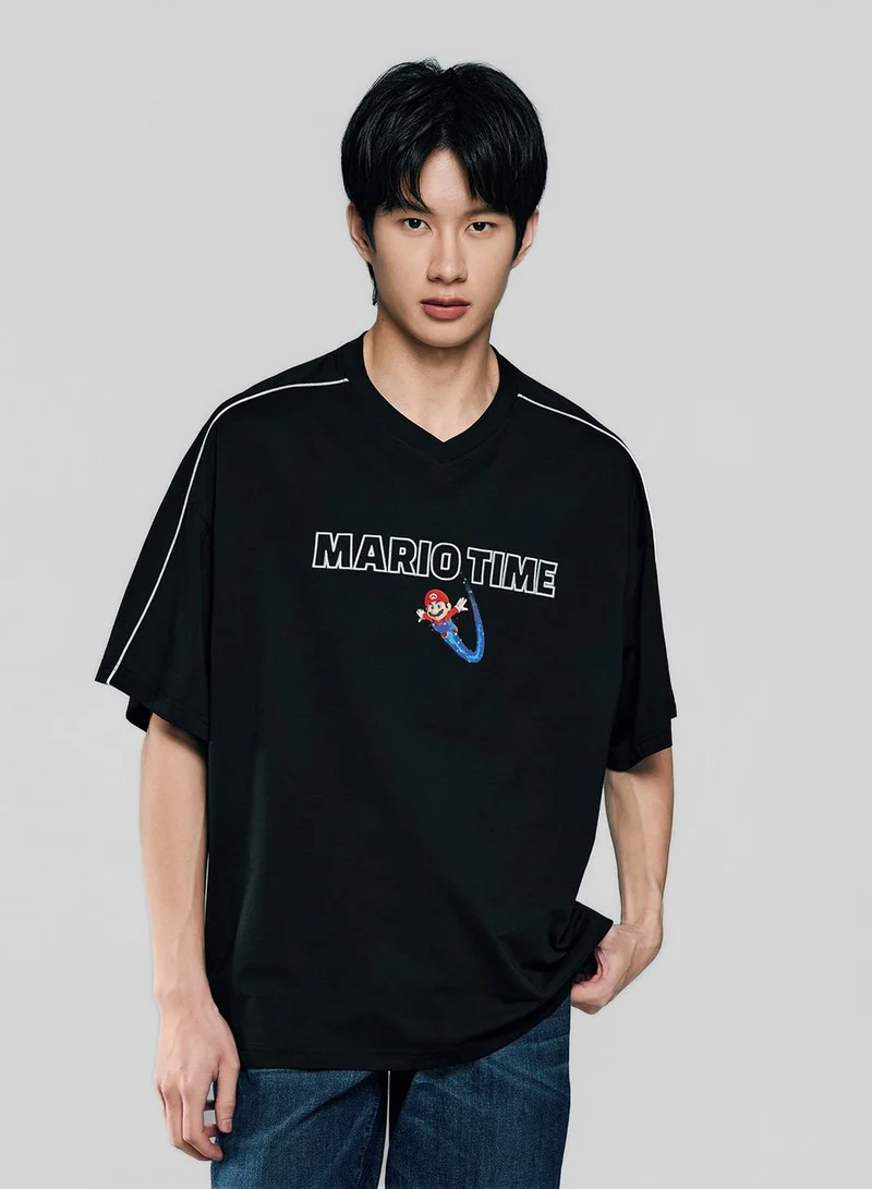 GIORDANO Men Relaxed Mario Time Contrast Piping Tee