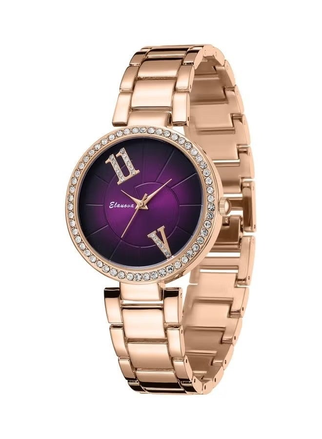 Elanova Elegant Rose Gold Women's Watch with Royal Purple Gradient Dial - Image 1