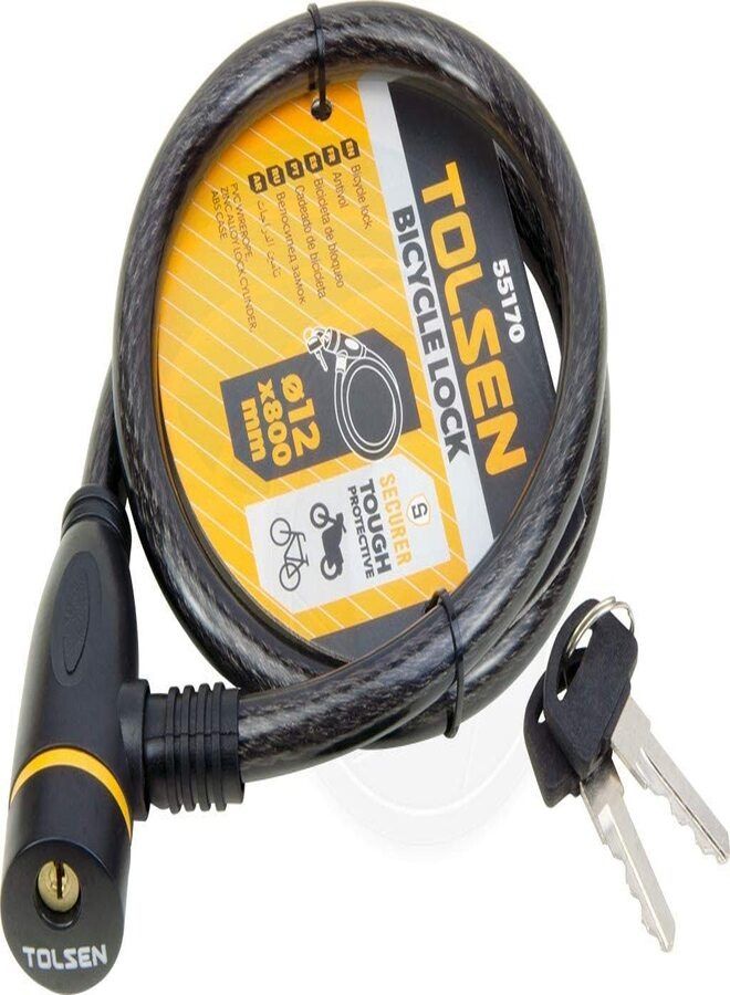تولسين Tolsen Cycling Cable Anti-Theft Bike Bicycle Scooter Safety Lock with 2 Keys - Image 1