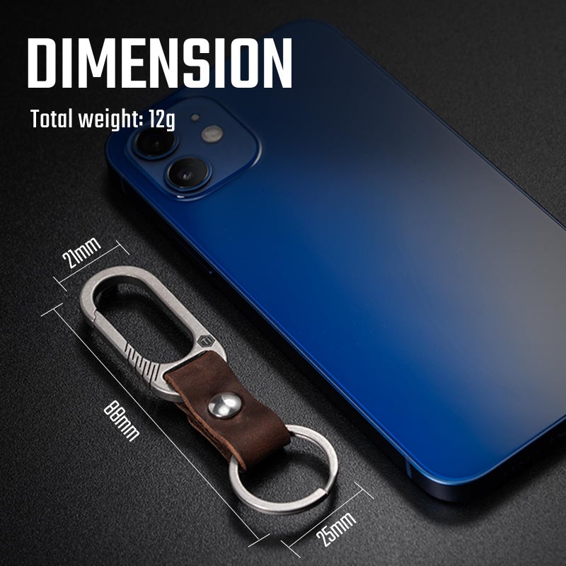 KeyUnity KM02SW Titanium Belt Clip Carabiner Leather Keychain Holder with Removable Stainless Steel Key Ring (Sandblasted) - Image 5